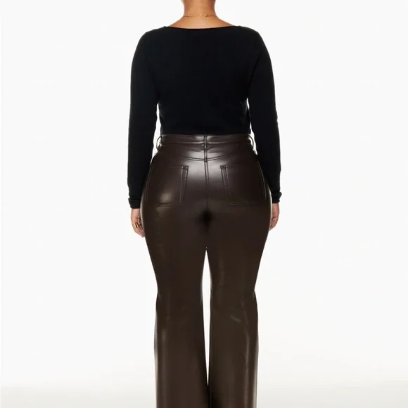 aritzia melina flare vegan leather pants rich mocha brown - Picture 3 of 3